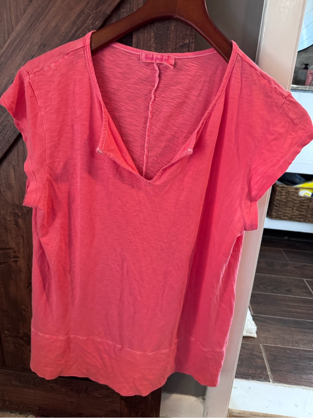 fresh produce Coral Pink Cap Sleeve V-Neck Tee